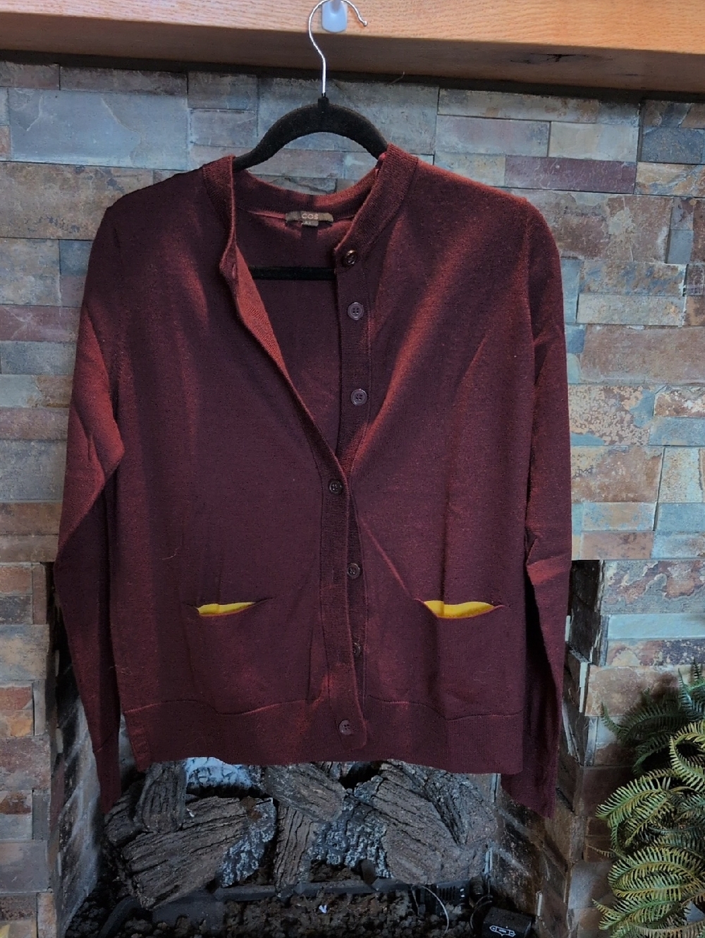 COS Burgundy Knit Sweater with Black Neck Label